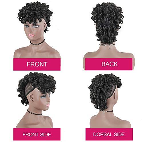 Oseti Oseti Short Curly Mohawk Wig Mohawk Hair Clip in Hair Extension Nature Black Mohawk Wigs for Black Women, Deep Wave Mohawk Ponytail Wig with Bangs Faux Hawk Hairpieces for Women Girls (2#)