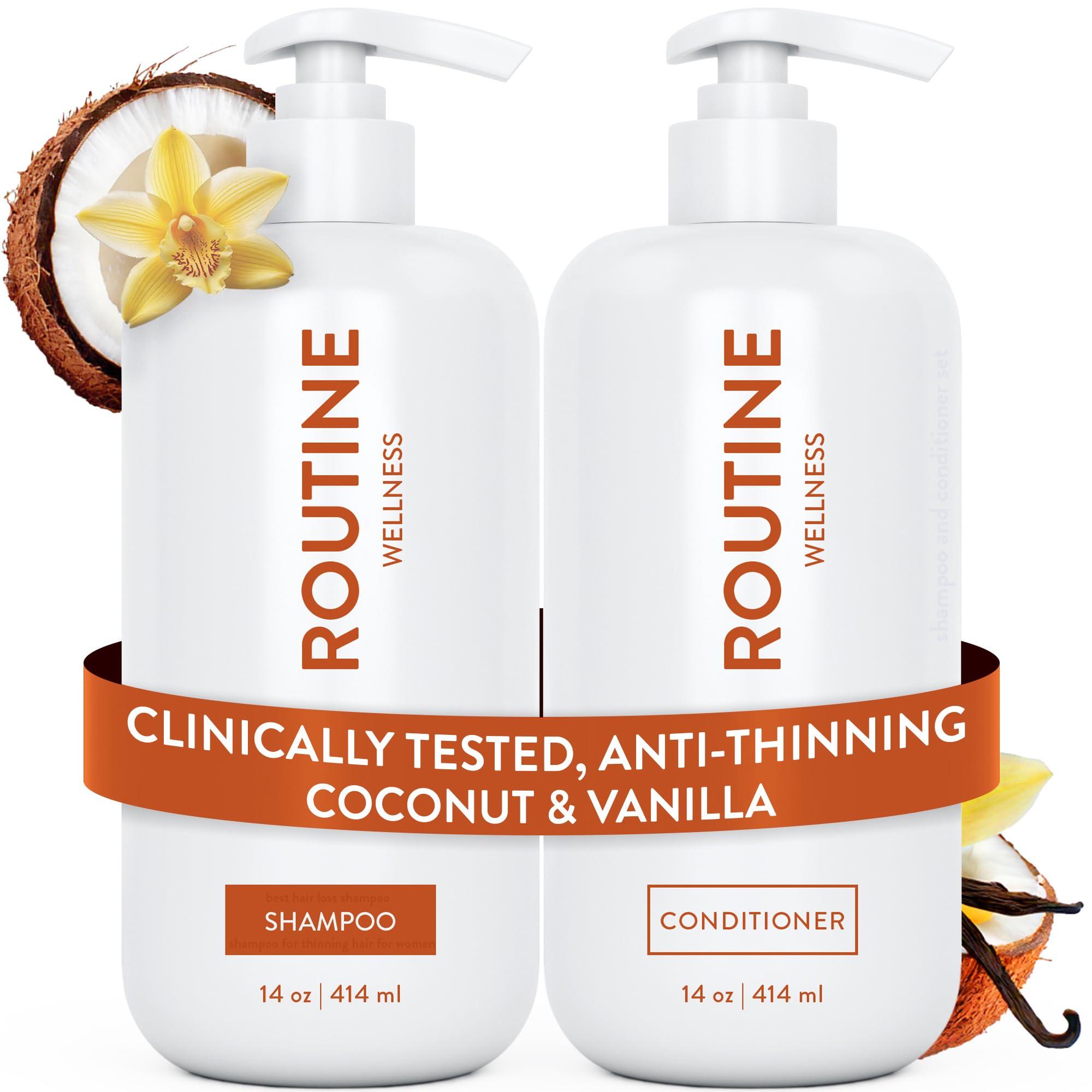 Routine Wellness Routine Wellness Anti-Thinning Shampoo and Conditioner Set for Thinning Hair - Biotin DHT Blocker Women & Men - Color Safe Shampoo for Hair Loss & Healthier Growth - Coconut & Vanilla (Pack of 2)