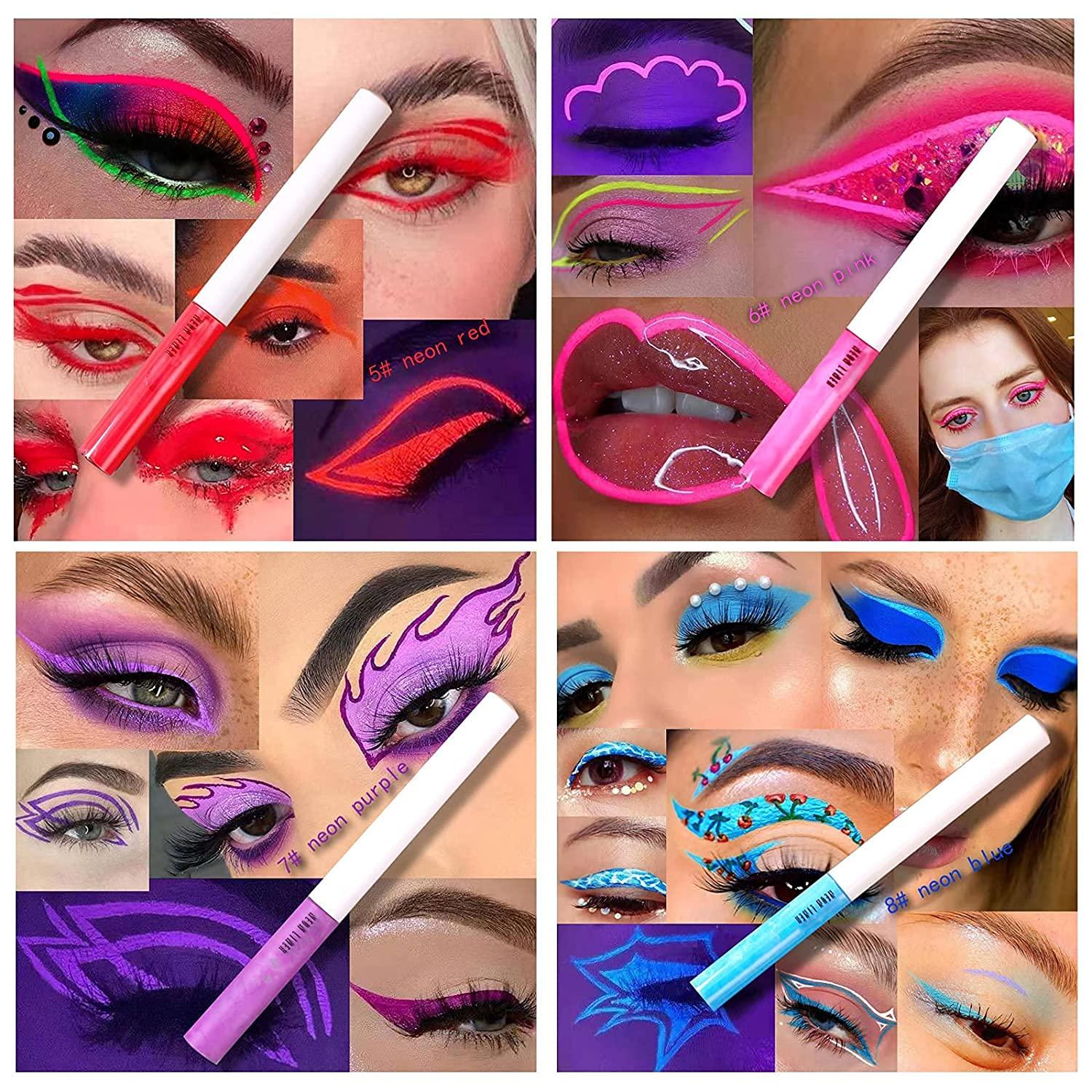 MAEPEOR MAEPEOR Matte Liquid Eyeliner Set 8 Colors High-Pigmented Fluorescent Eyeliner Waterproof & Smudgeproof Neon Body Face Paint Makeup for Daily Wear and Halloween Christmas (Neon, Set 0802)