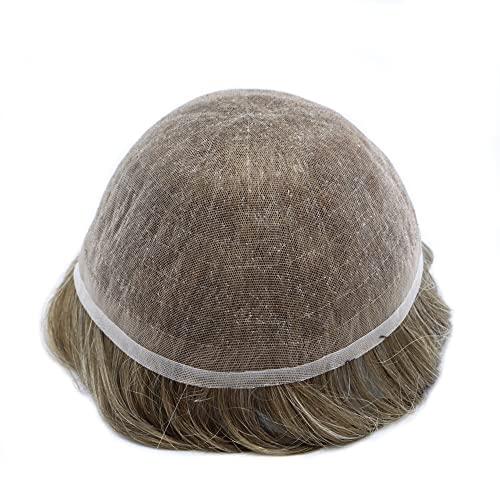 Generic Toupee for Men Real Human Hair Breathable French Lace Hair System For Men Bleached Knots Men Hair Piece Natural Hairline Durable Men Hairpiece Mens Hair Replacement System (8\'\' X 10\'\', #1720 #17 DARK ASH BLONDE WITH 20% GREY-100% Light Medium Den