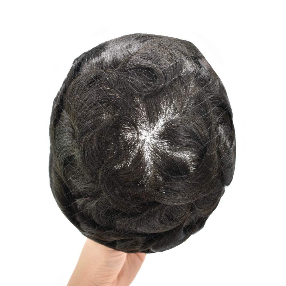 Hair Wonders Hair Wonders Swiss Lace Hair System Toupee for Men Hairpiece Soft Lace Front Mens Toupee Human Hair Pieces Bleached Knot Natural Hairline1B# OFF BLACK-120% density6x9