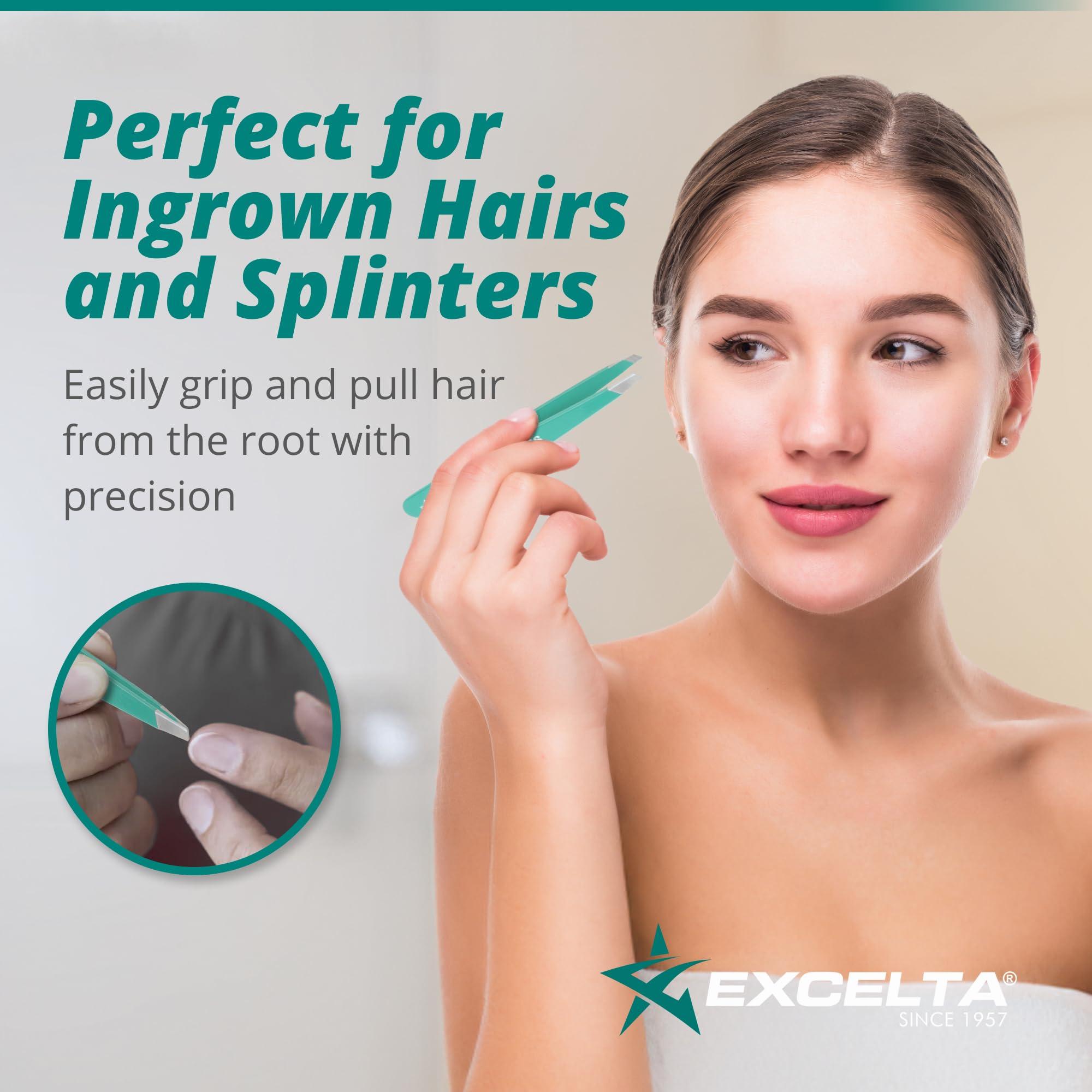 Excelta Excelta Eyebrow Tweezers, Precision Aligned Slant Tip, Ergonomic Design for Comfort and Control, Ideal for Plucking Ingrown Hairs and Splinters From the Root, Durable & Sturdy Carbon Steel, Swiss Made
