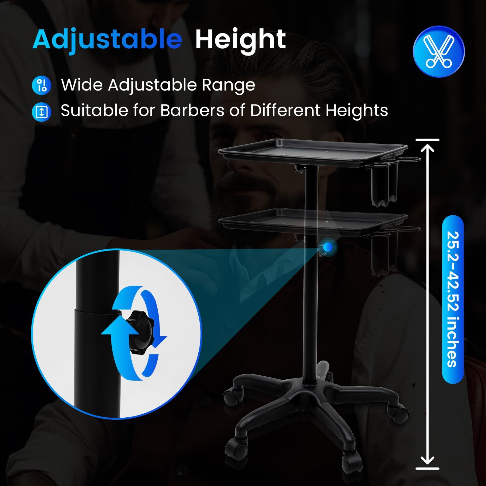 WTIOPJ Tattoo Tray, Beauty Salon Tray On Wheels, Rolling Tray Table Adjustable Height Aluminum Hair Salon Equipment for Hair Stylist Tattoo Table Station (Black)