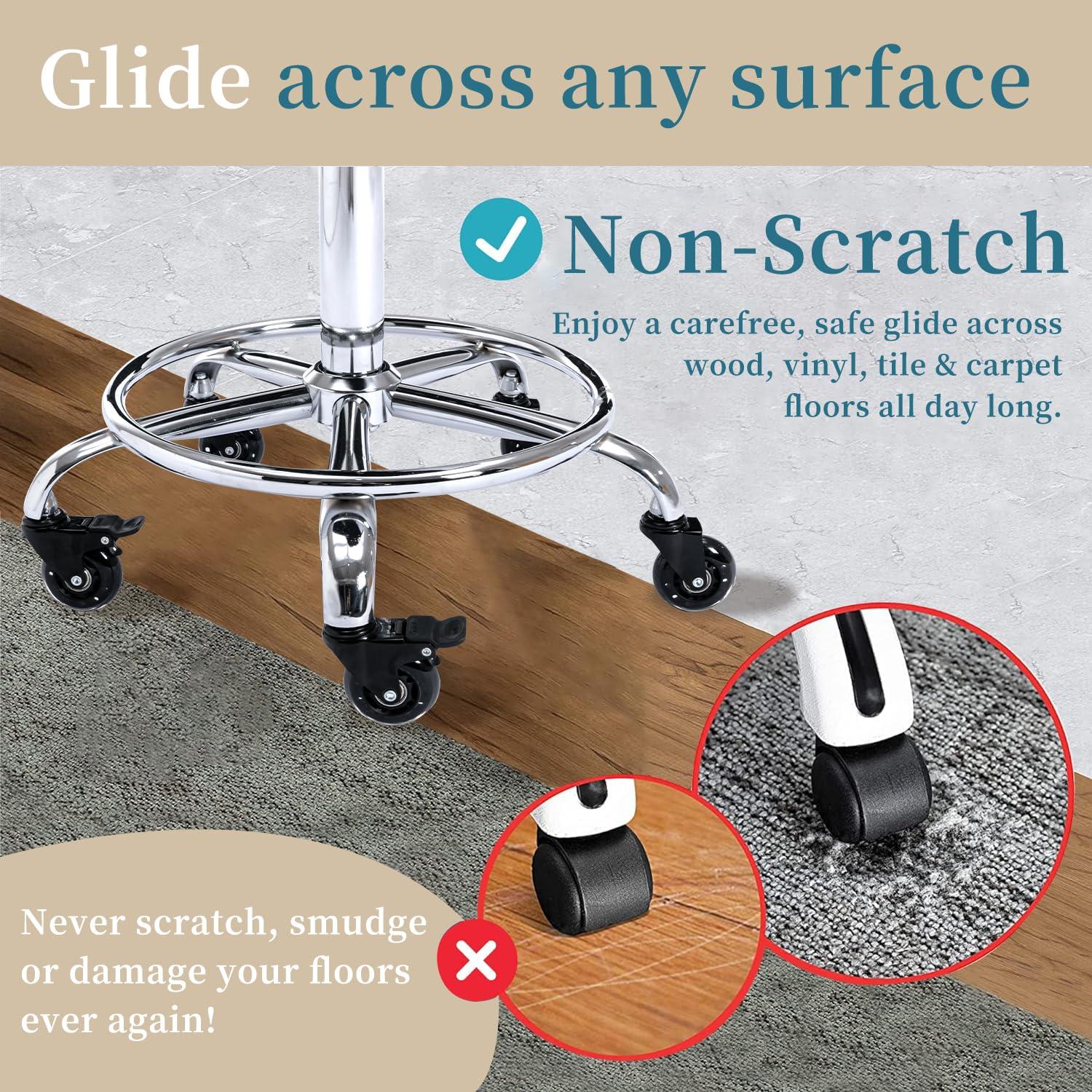 CoVibrant CoVibrant Heavy Duty Adjustable Rolling Stool with Noiseless Wheels, Dual Brakes, Footrest & Swivel - 20"-27" Height - for Kitchen, Medical, Salon, Tattoo, Office, Home (Black)