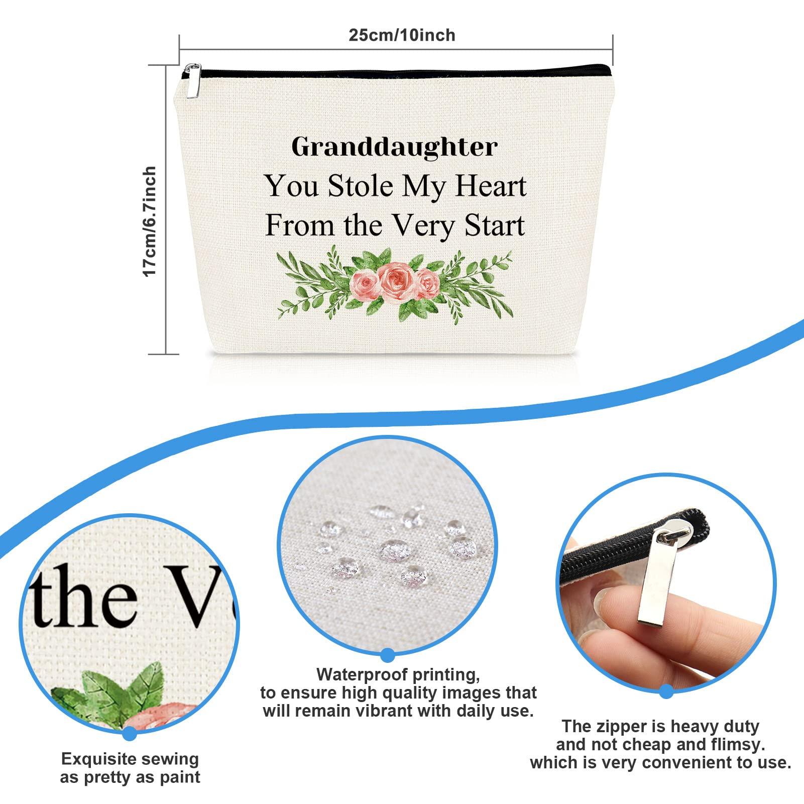 Mikela Granddaughter Gifts from Grandma Grandpa Cosmetic Bag Granddaughter Birthday Gifts Makeup Bag Christmas Graduation Gift for Granddaughter Travel Toiletry Bag Bridal Shower Gift Make Up Pouch