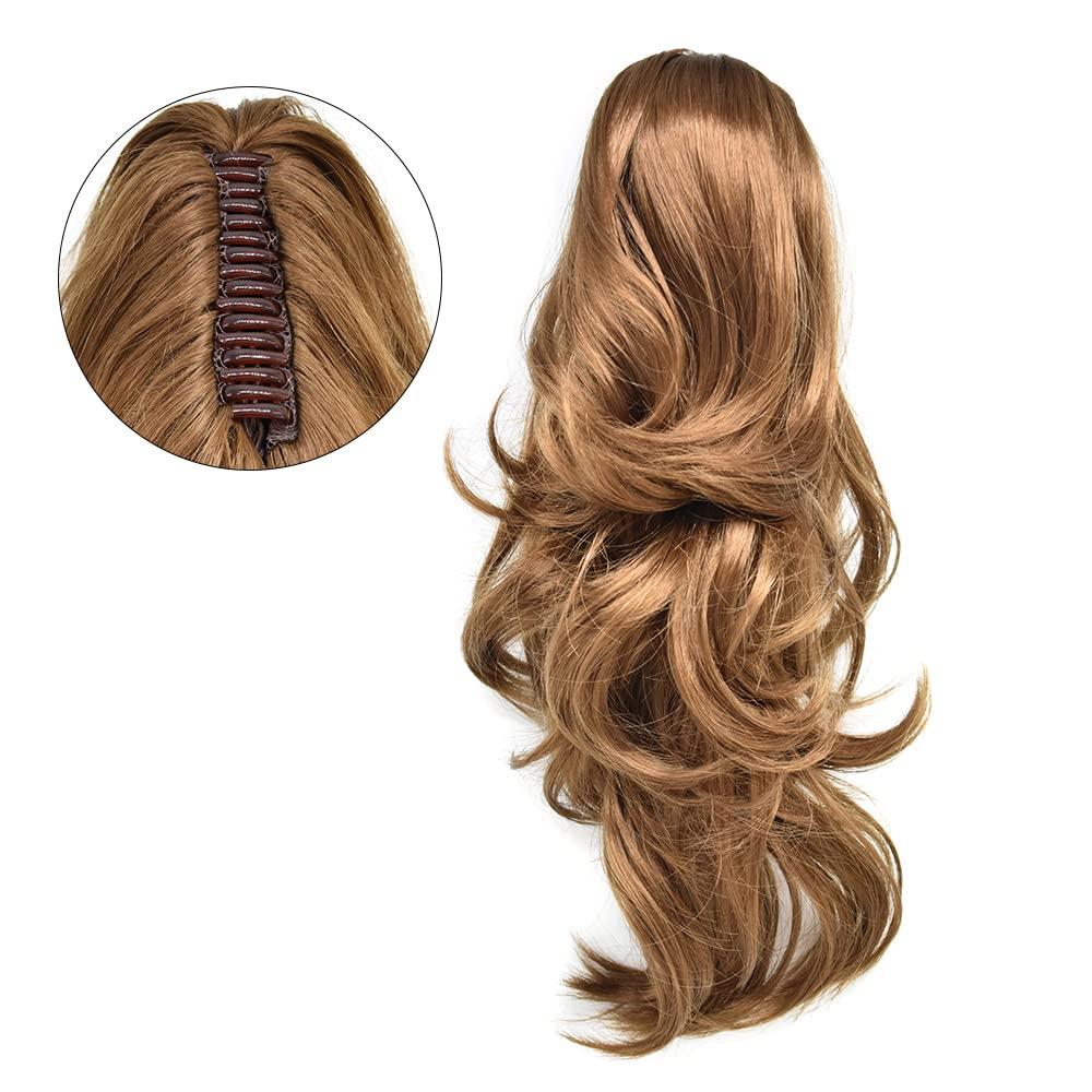 Healthlif Ponytails For Women,Hair Extensions Ponytail Fake Clip Ponytails Extension Hair pieces Clip in Claw Hair Extension Natural Looking Synthetic Hairpiece for Women Wavy Synthetic Fluffy Tangled Curly Hair Claw Girls Blonde Black Brown (14\", #R12 Brown