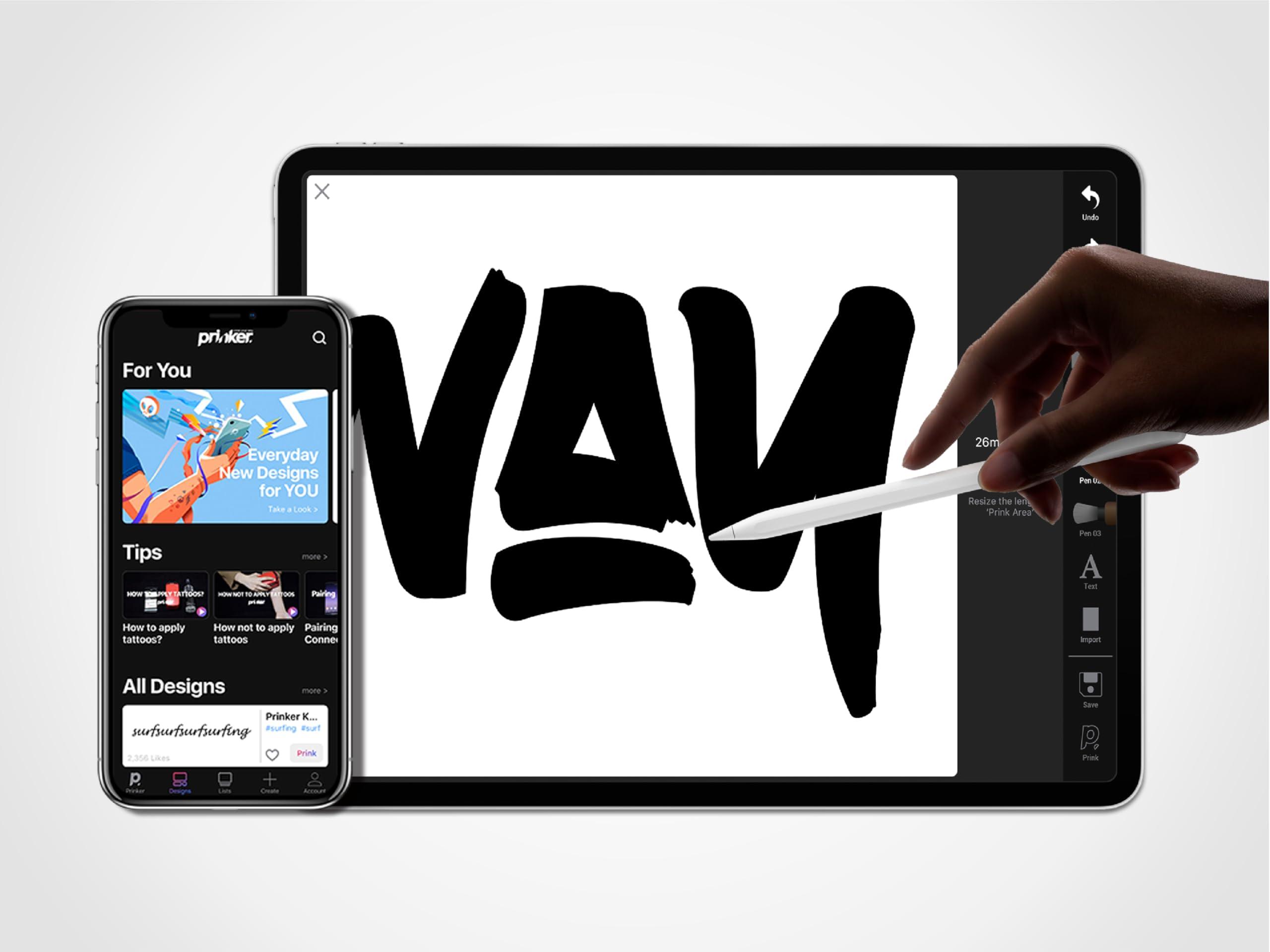 PRINKER. COLOR YOUR WAY Prinker M Black Temporary Tattoo Printer, Custom Tattoos in Seconds, Water-Resistant and Soap-Washable, Android & iOS Compatible, Fun & Easy, Festivals Parties Events, Black Cosmetic Ink Included