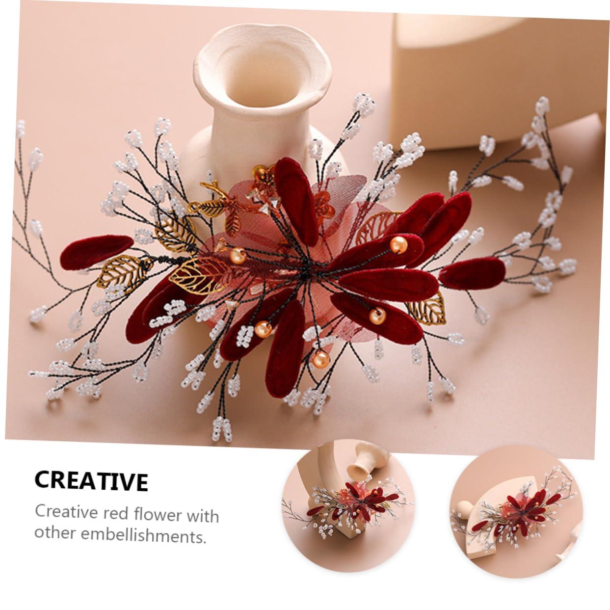 Beatifufu Beatifufu Red Flower Bridal Hair Clip Clip for Hair Floral Hair Clamp Barrette Set