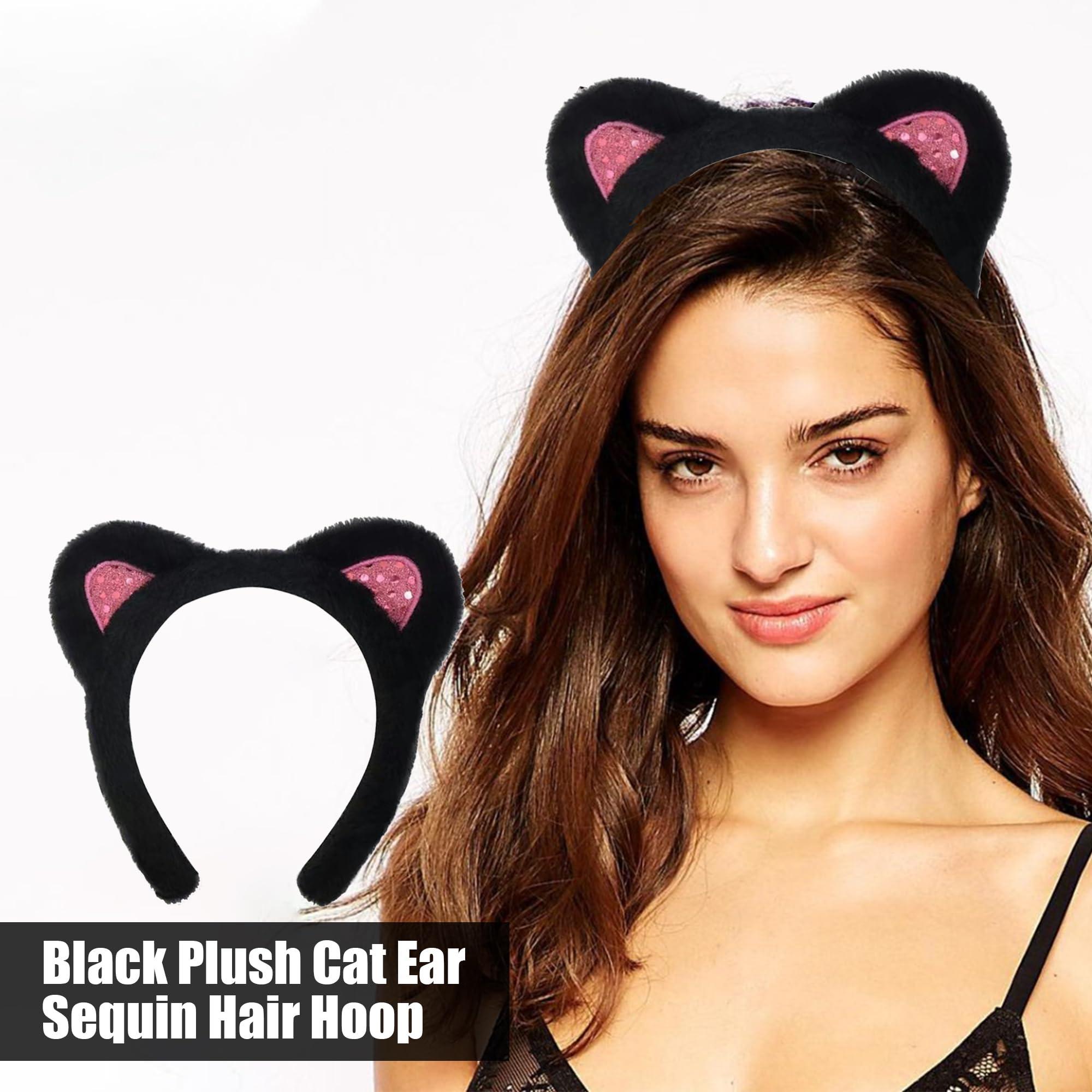 AEGYPIUS AEGYPIUS Cat Ears Headbands, Sparkling Black Cat Ear Headband Cute Lovely Hairband Plush Cat Ears Hair Headbands Washing Face Headbands Perfect for Dress-Up and Fun, Makeup, Teen Girls & Women