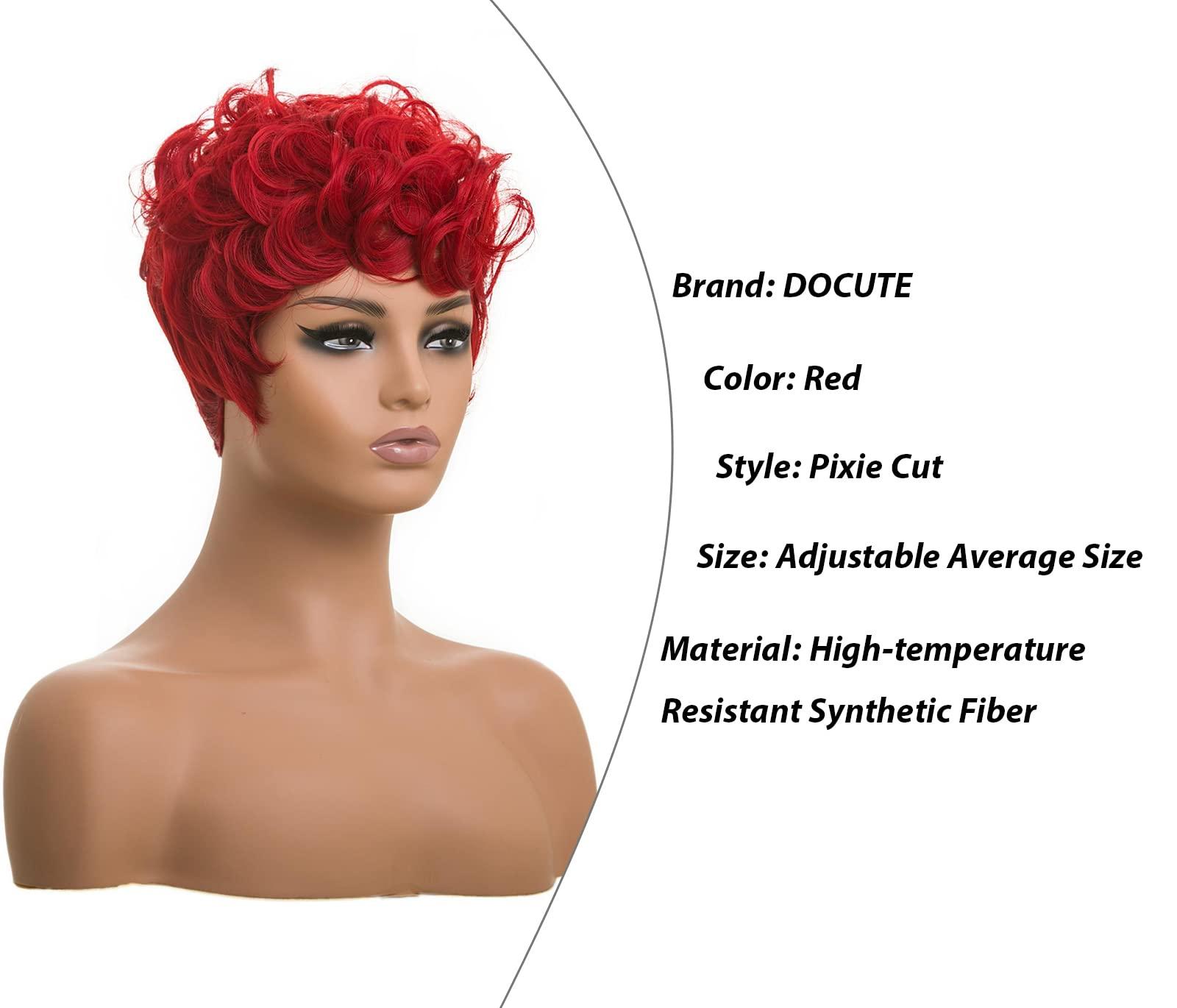 DOcute DOcute Red Pixie Cut Wigs for Black Women Short Hair Red Short Wigs for Black Women With Bang Curly Black Women wigs (Red)