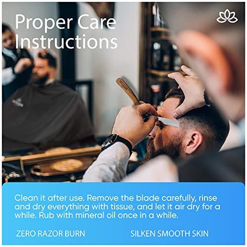 Equinox International Equinox Fancy Straight Edge Razor - Manual Shaver for Men - Includes 100 Disposable Derby Blades - Wooden Handle - Barber Kit - Straight Razors for Men - Navajas para barbero - retro straight razor