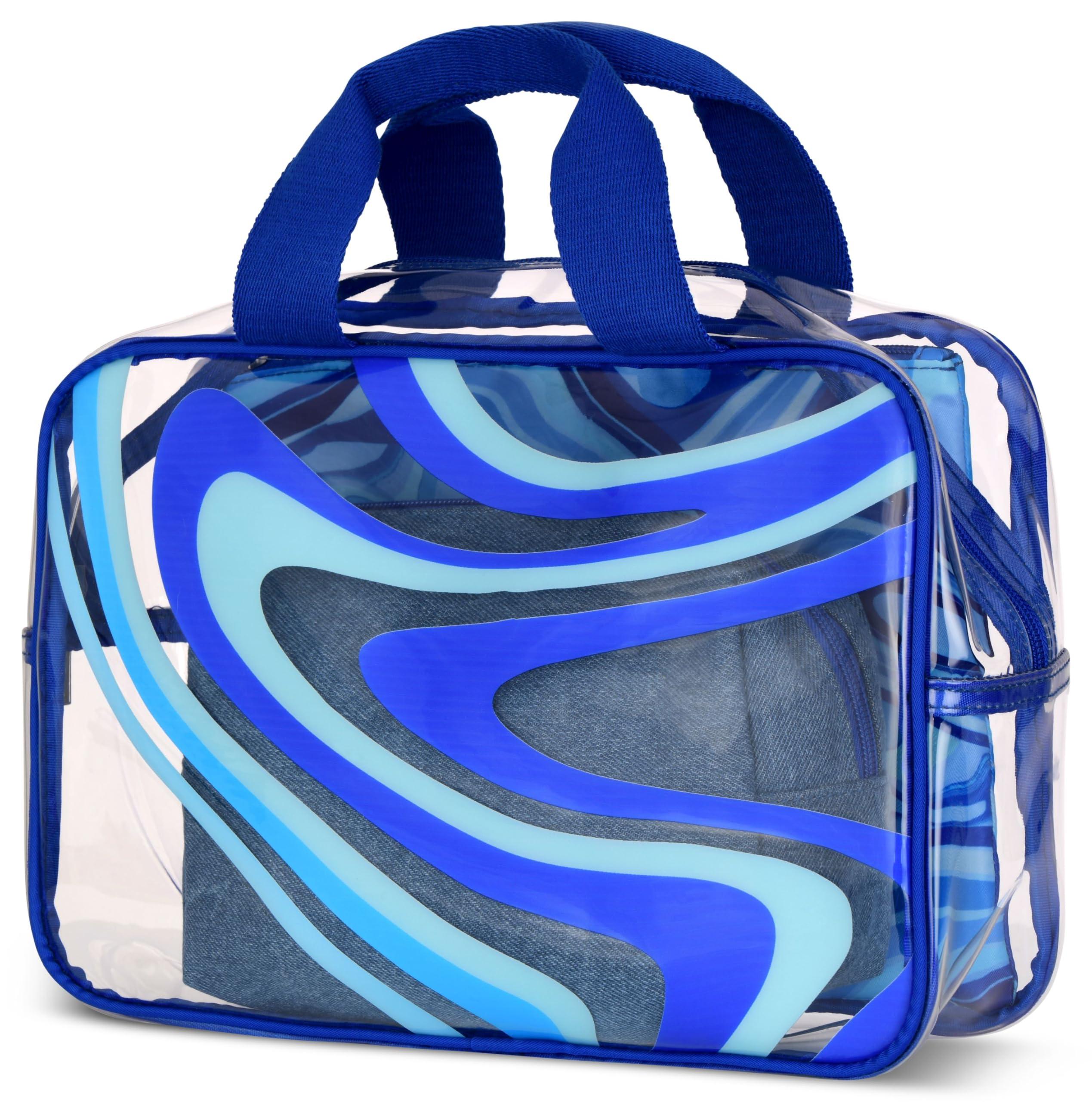 iscream iscream 3-Piece Large, Medium and Small Bag Set for Toiletry and Cosmetic Storage and Travel - Blue Denim Swirl