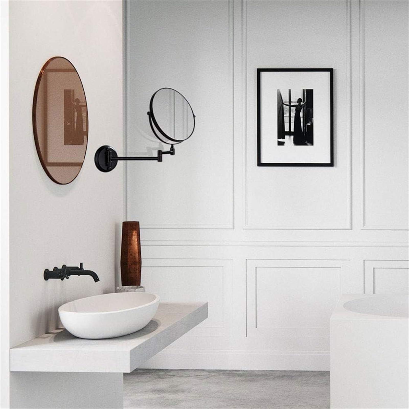 BLUPOWHT BLUPOWHT Wall-Mounted Shaving Mirror Black 10X Magnification + Normal 8-Inch Double-Sided Round Bathroom Vanity Mirror Swivel