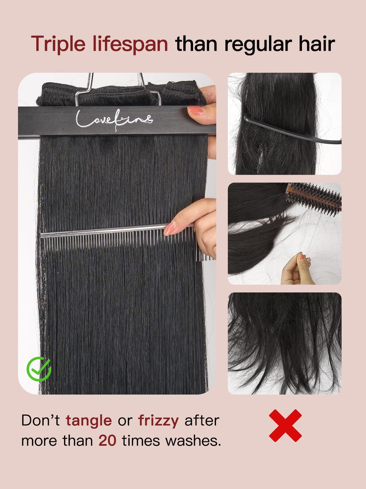 Loveline Loveline Clip In Hair Extensions 22 Inch Human Hair Clip in Real Human Hair Extension for Women Jet Black 120g 7 Pieces Per Set