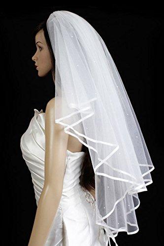 Velvet Bridal Bridal Veil Diamond Off White 2 Tier Fingertip Length With Scattered Rhinestone