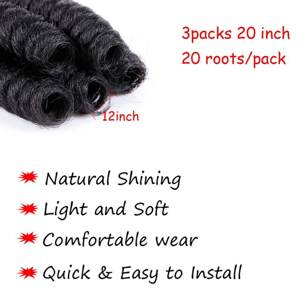 MIMAN MIMAN 3 Packs 20 Inch Short Crochet Hair Braids for Black Women 12MM 20roots/pack Synthetic Crochet Braiding Hair Extensions for DIY Mohawk Afro Braided Wigs (Natural Black #1B)