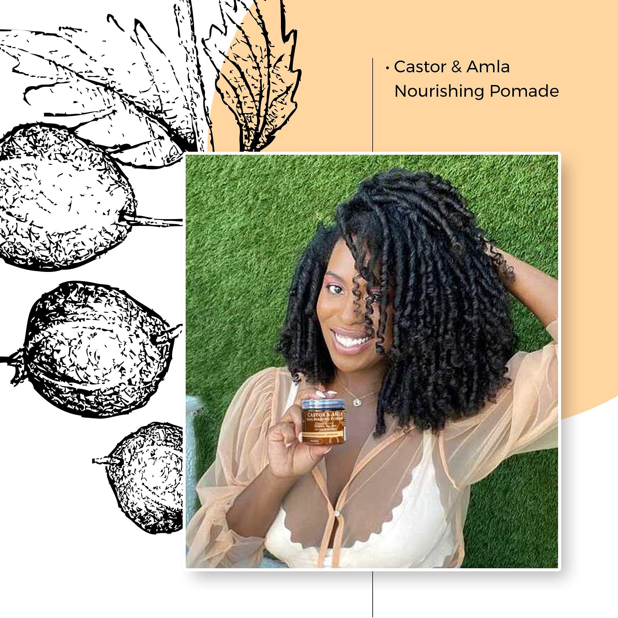 Qhemet Biologics Qhemet Biologics Castor & Amla Nourishing Pomade - Vegan Pomade and Scalp Conditioner with Castor Oil and Amla - Adds Softness, Pliability & Sheen to Locs, Cornrows, Twists & Loose Hair (4 oz)