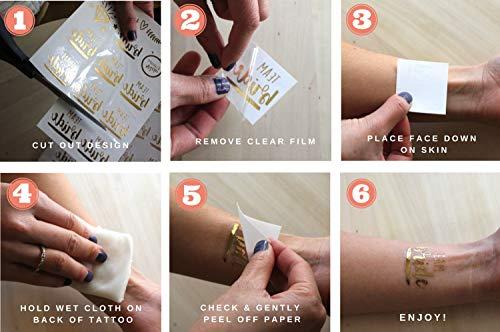 Bachelorettesy Bachelorettesy Wedding Temporary Tattoos 6 Sheets Bride Bachelorette Stickers 100+ Metallic Gold Tattoos for Bridal Party, Bachelorette Trip, Bridal Shower Party Decorations, Party Favors (Marina)