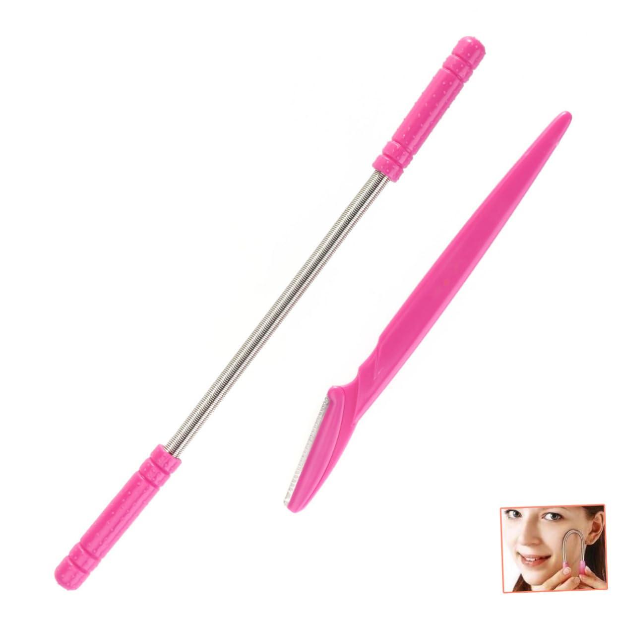 Hemoton Hemoton 2pcs Face Hair Removing Spring Facial Hair Remover Facial Hair Removing Spring Eyebrow Razor Eyebrow Shaper Razor Facial Hair Removing Stick Facial Tools Face Shavers Razors Pink
