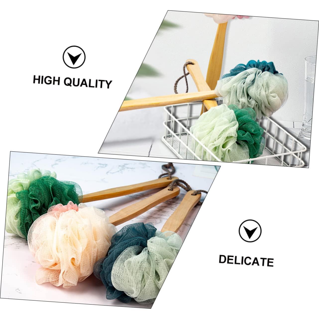 Healeved Healeved 3pcs Wooden Handle Bath Brush Body Cleaner Large Bath Puff Loofah Spong Esponjas para El Cuerpo Loofah Back Scrubber Long-Handled Shower Tool Mesh or Super Soft Cleaning Brush, 25x10cm