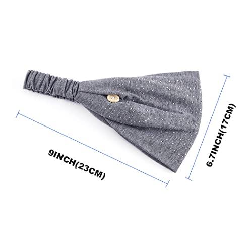 Bohend Bohend Boho Button Headband Wide Stretchy Daily Use Knotted Headwear Sport Athletic Yoga Gym Rhinestone Crystal Hair Accessories for Women and Girls(4pcs) (H)
