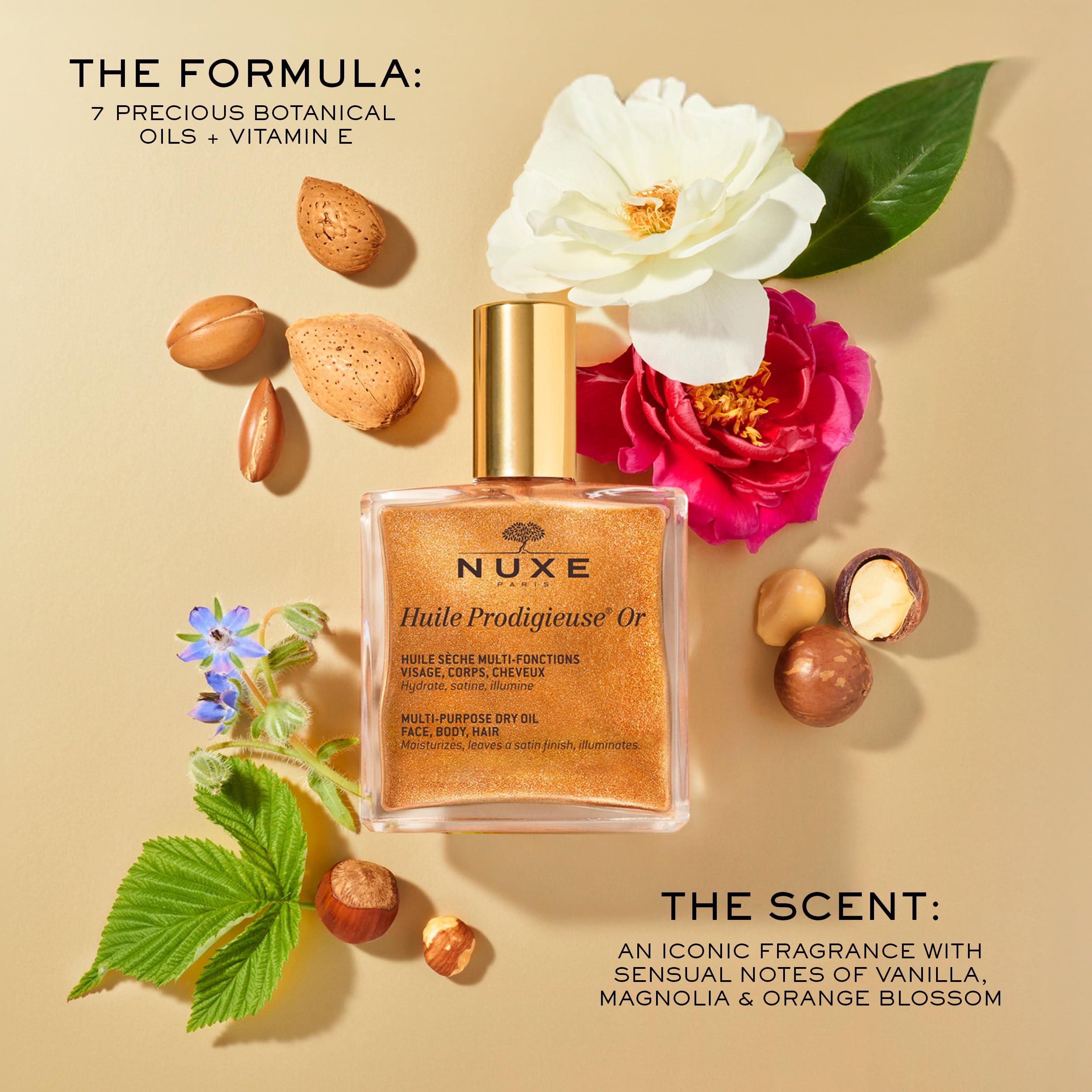 NUXE NUXE Huile Prodigieuse Shimmer Dry Oil (3.3 Fl Oz) & Rve de Miel Honey Lip Oil (0.33 Fl Oz) French Skincare Duo for Glowing Skin & Lips