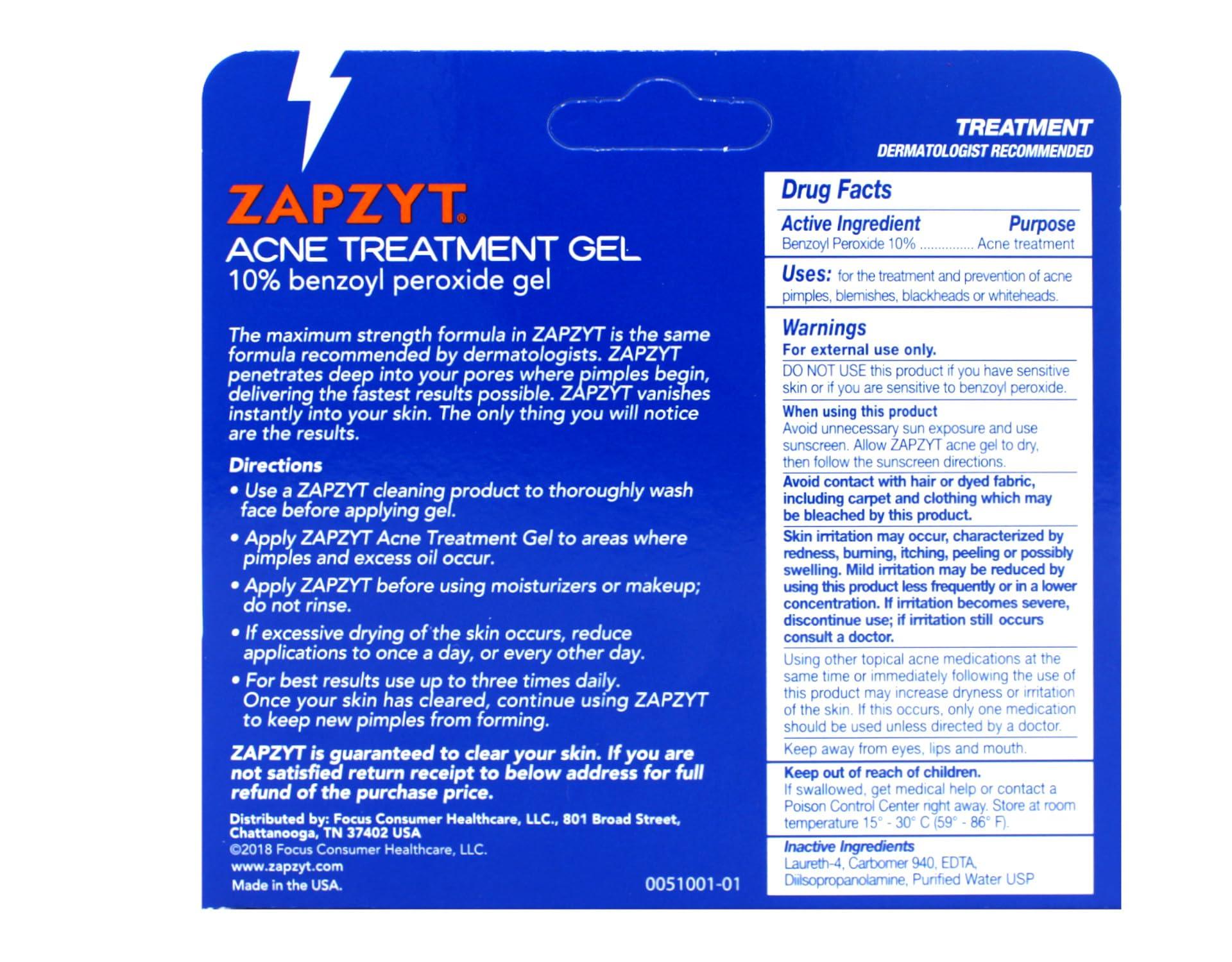 Zapzyt Zapzyt Acne Treatment Gel Maximum Strength 10% Benzoyl Peroxide Acne Spot Treatment 1 oz