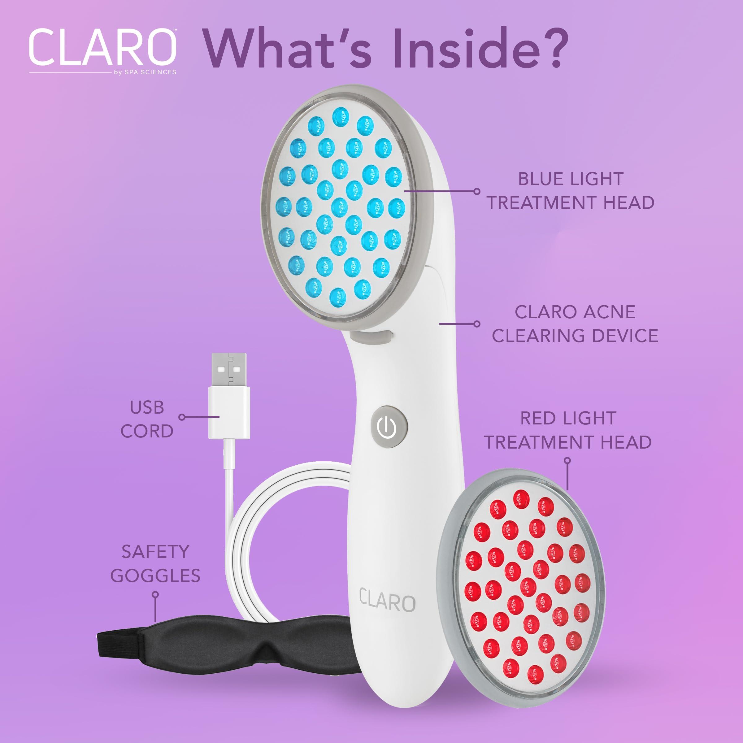 SPA SCIENCES Spa Sciences CLARO Clinically Proven Blue & Red LED Acne Treatment Light Therapy System-FDA Cleared-Rechargeable- Professional Home Acne Healing/Clearing Treatment