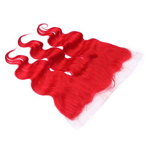 Generic Brazilian Virgin Hair Weaves With Frontal Closure Ruby Red Body Wave Hair Wefts With Lace Frontal Bleached Knot 13x4 Frontal With Body Wave Red Colored 3Bundles Extensions (18 18 18+16 inch closure)