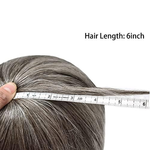 JUST HAIR PU Skin Toupee for Men European Human Hair Pieces for Men Hair Replacement System 10x8 Inch 0.06MM Ultra Thin Skin V-Looped Mens Toupee Hair Units (100% Density, 1B50# Natural Black With 50% Gray)