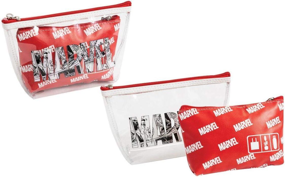 YNC Marvel 2 Bag Bath Travel Pouch Case Set Transparent & Red