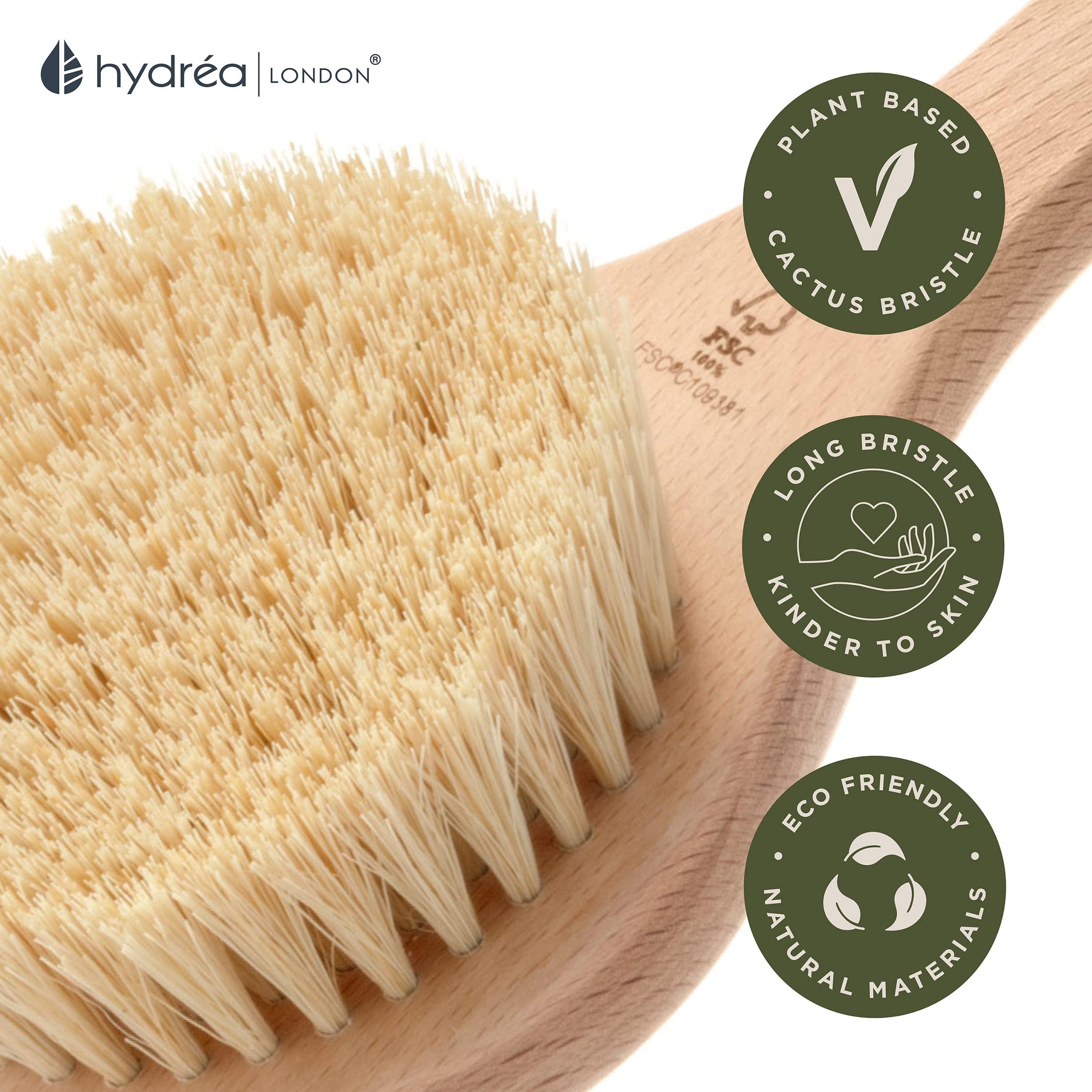 Hydrea London Hydrea London Dry Body Brush – Premium Exfoliating Dry Skin Brush Cactus Bristle, Vegan Dry Brush Cellulite Remover, Exfoliating Body Scrubber for Lymphatic Drainage, FSC® Certified Beechwood