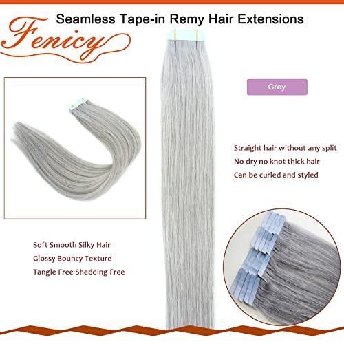 Fenicy Fenicy Gray Hair Extensions Tape in Real Human Hair Seamless Skin Wefts Invisible Tape-on Hair Extensions Silky Straight Color Grey 16inch20pcs