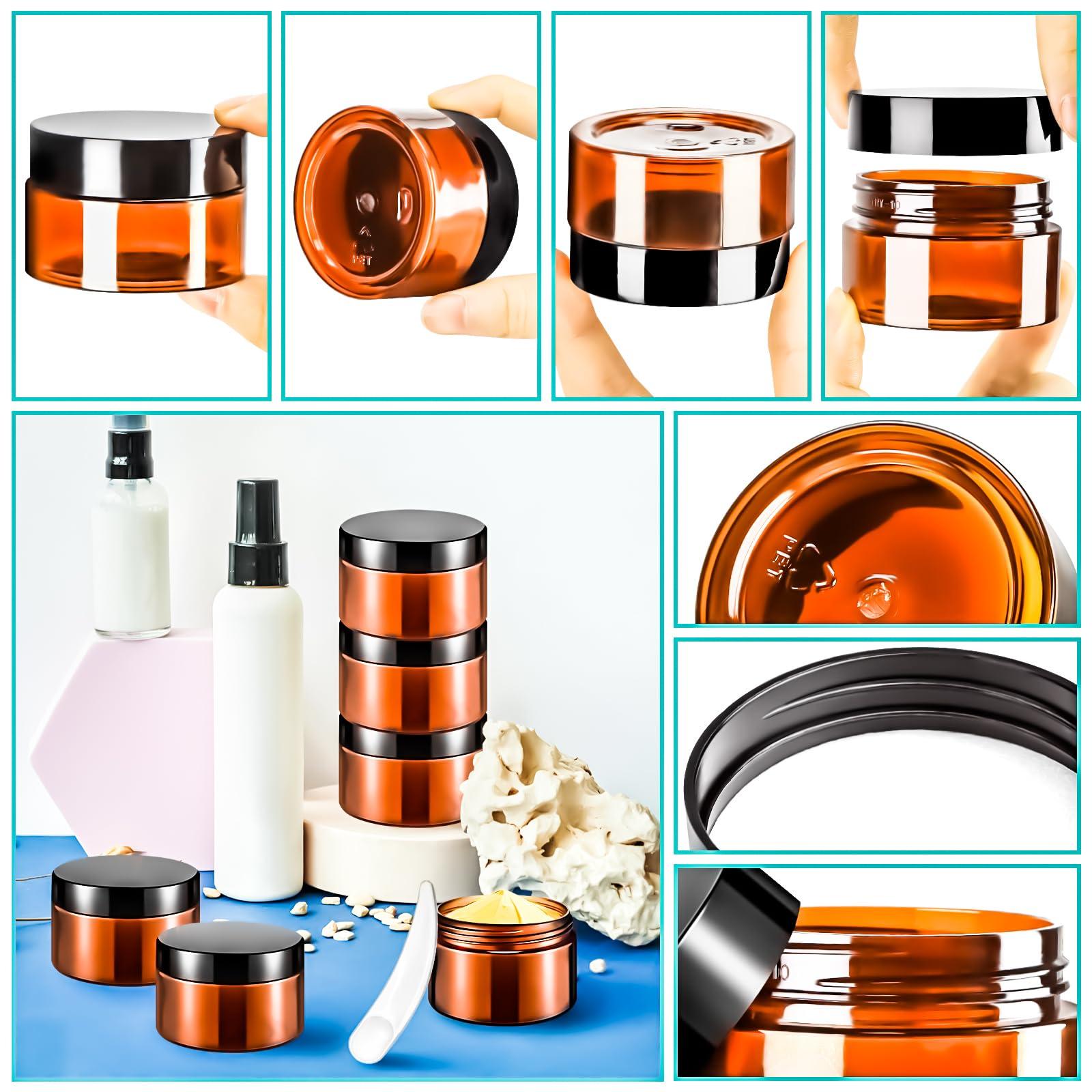 MotBach MotBach 20 Pack 1oz Amber Plastic Jars, 30ml Empty Small Round Cosmetic Jars Refillable Makeup Containers Leakproof Travel Cosmetic Containers with Black Lids for Sample Cream Lotion Powder Ointment