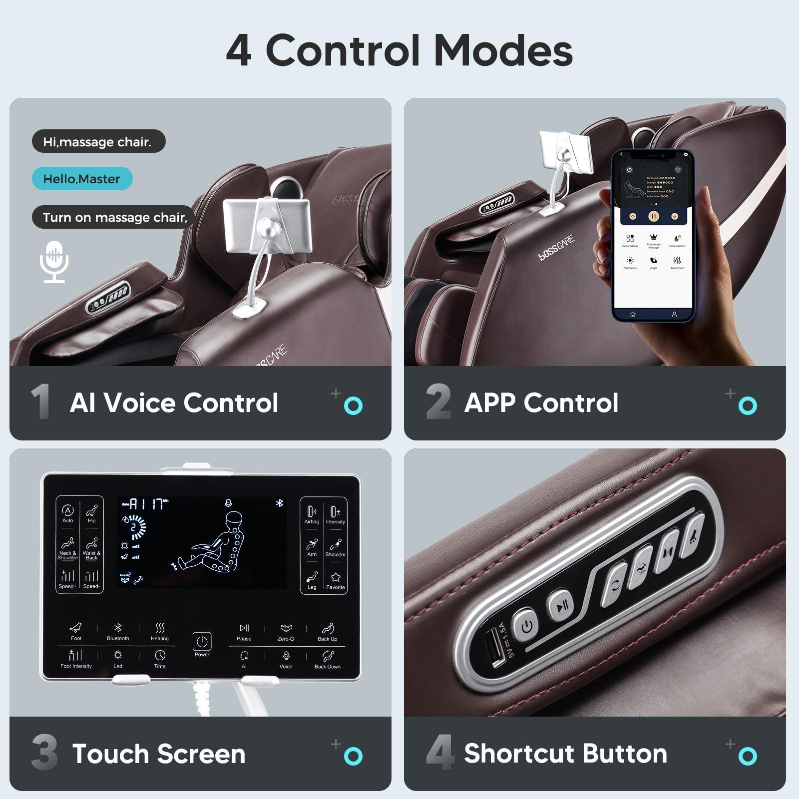 BOSSCARE BOSSCARE 2025 Full Body Zero Gravity Massage Chair, APP Control Shiatsu Massaging Recliner with Foot Roller, Back Heated, Bluetooth Speaker, Touch Screen for Family & Friends