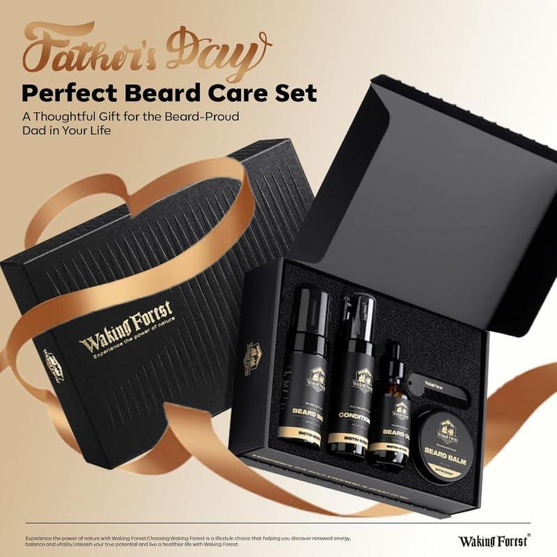 Waking Forest Waking Forest Beard Growth Kit, Luxury Beard Care Kit for Men, Beard Oil (2oz),Beard Wash and Conditioner,Beard Balm,Beard Comb, Beard Grooming Kit for Patchy/Scraggly Beard, Birthday for Dad Husband