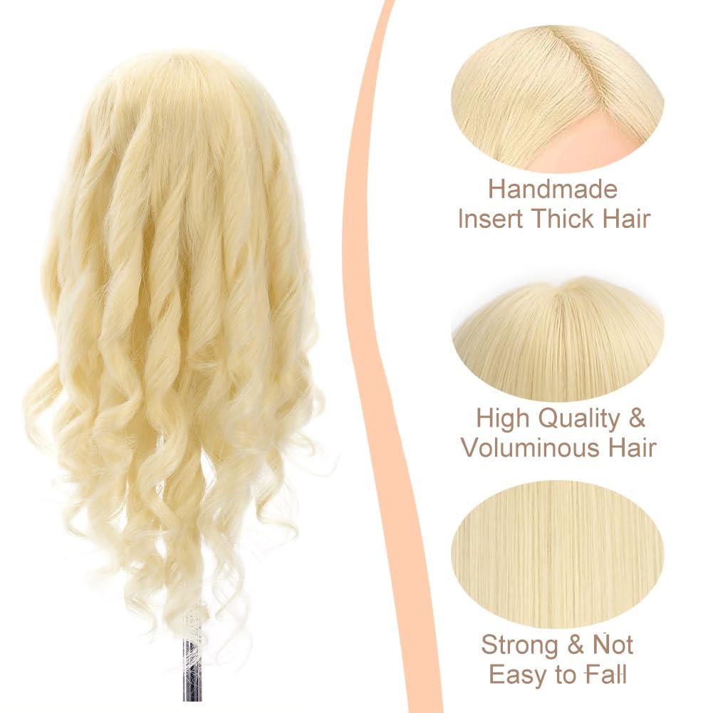 Opini Opini Mannequin Head with 70% Real Human Hair Cosmetology Hairdresser Mannequin Doll Head for Practice Hair and Makeup (#613 Blond No makeup)