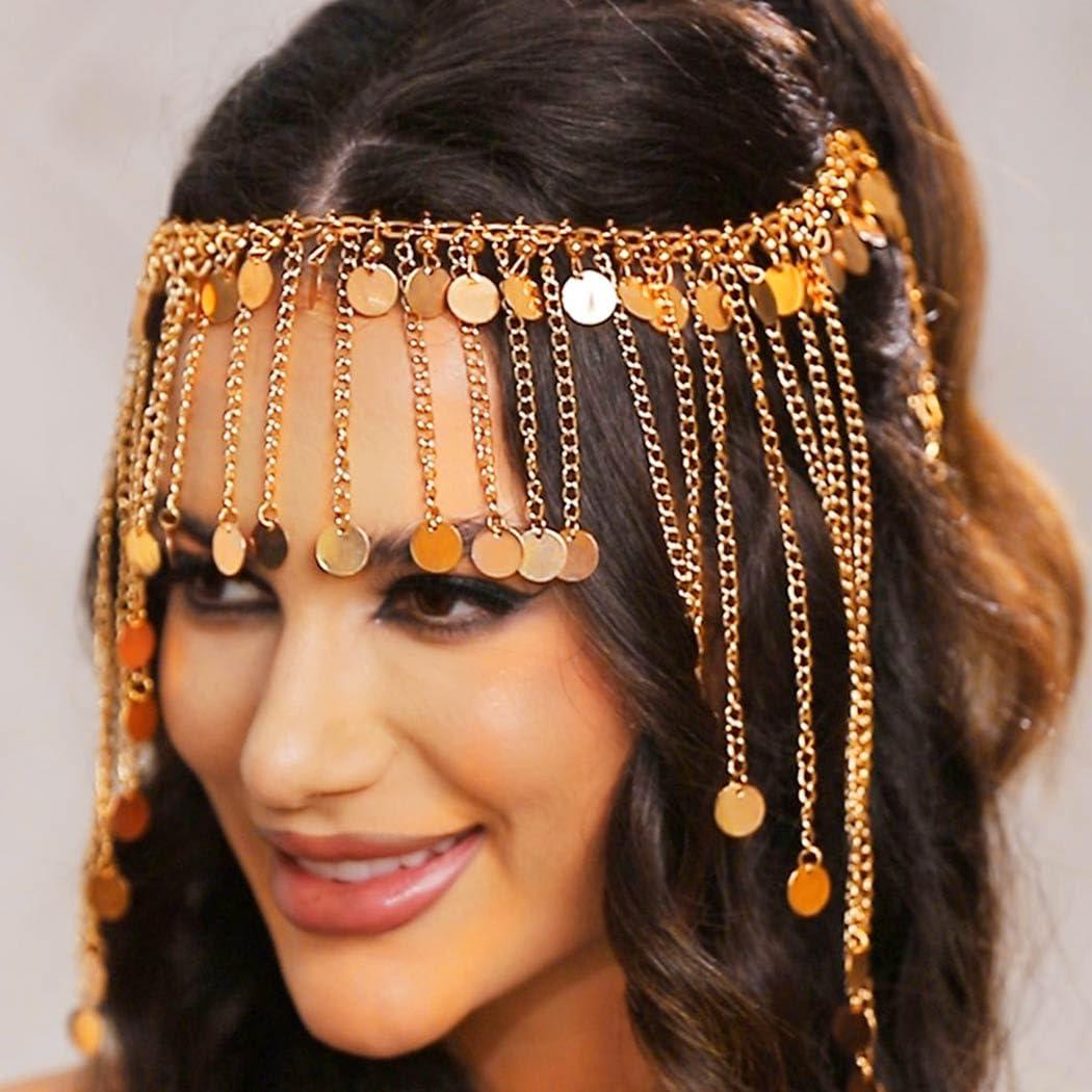 Aukmla Aukmla Sequin Tassel Head Chain Gold Headpiece Hair Chains Festival Costume Headband Hair Accessories for Women