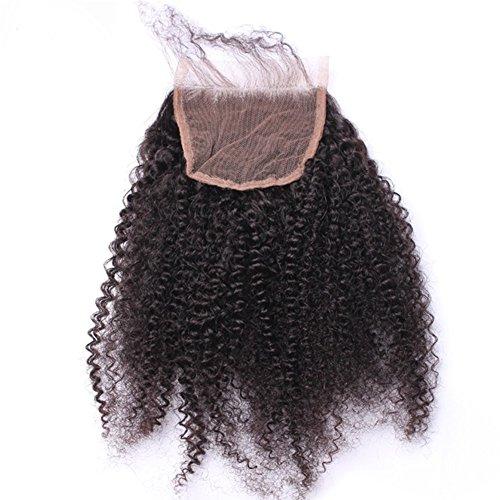 beauty youth Afro Kinky Curly Lace Closure Human Hair 4"x4"Size Free Part Top Full Frontal Closure Piece with Baby Hair Remy Hair Extension 10"inch
