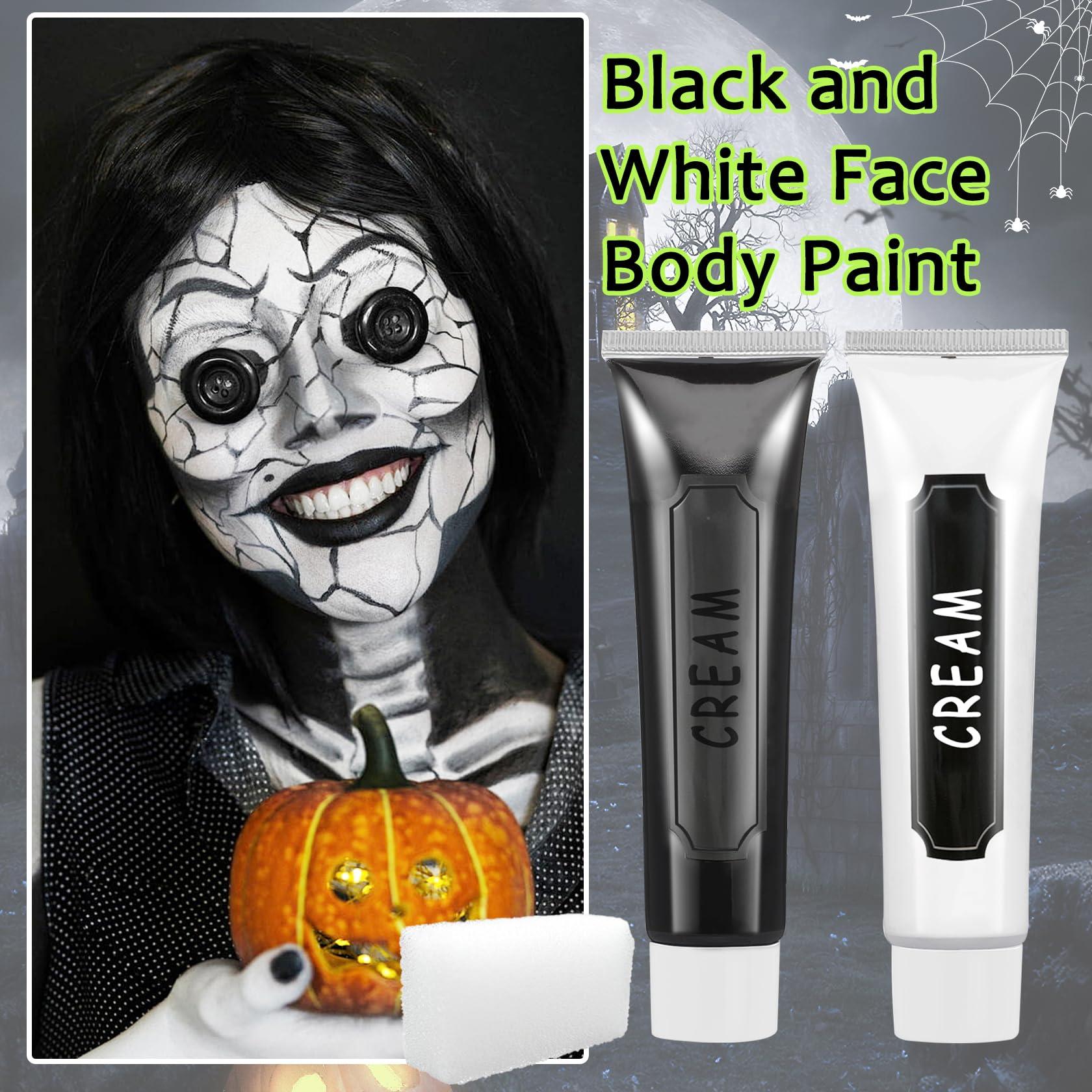 LingHaoLH 2PCS Black and White Halloween Face Body Paint Makeup Kit,Oil Based Cream Face Painting Kit,Waterproof Long Lasting Blendable Face Paint Kit for Cosplay Goth Skull Zombie Joker Vampire Makeup