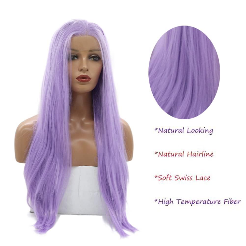 Kalisa Kalisa Long Silky Straight Purple Wig Synthetic Lavender Purple Lace Frontal Wig Hair-Replacement Wigs Heat Resistant Fiber Glueless Wig for Women