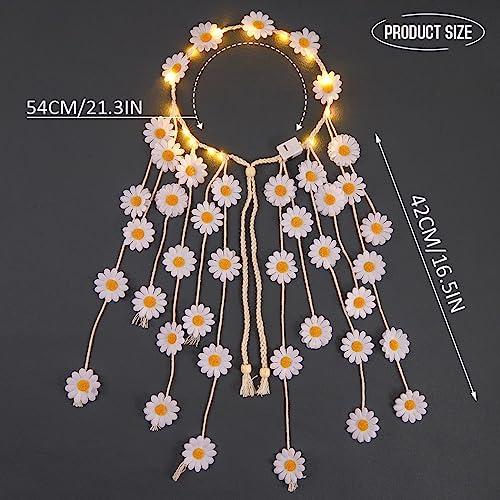 CAKURE CAKURE Led Sunflower Rave Headbands Hippie Flower Headband Light Up Headpieces for Women(White)
