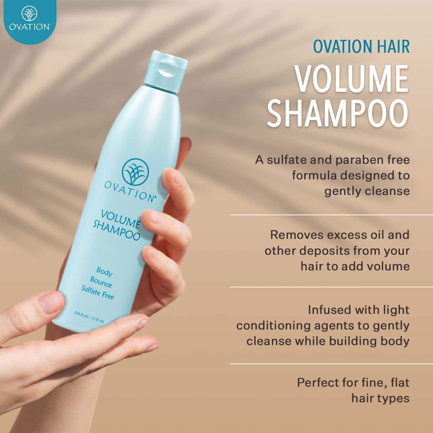 Ovation Hair Ovation Hair Volume Shampoo - For Voluminous, Bouncy Hair - 12 oz - Gentle Cleansing and Helps Removes Excess Hair Oil - For Fine, Thin Hair - With Fenugreek, Aloe Vera, Saw Palmetto
