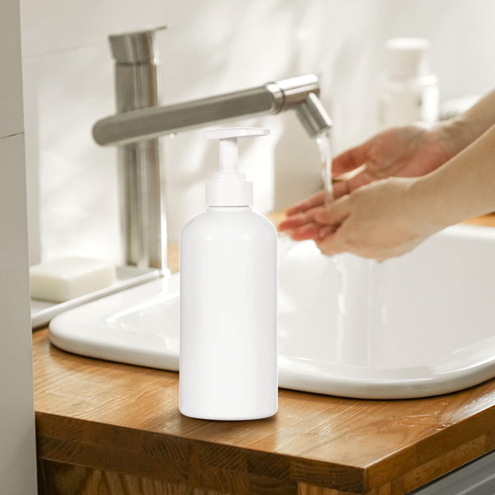 Yeeco Shampoo Bottles Refillable with Pump Yeeco White Shampoo and Conditioner Pump Bottle Dispenser with Waterproof Labels 16.9oz/500ml 3 Packs, Shampoo Bottles for Bathroom, Kitchen, Hotel