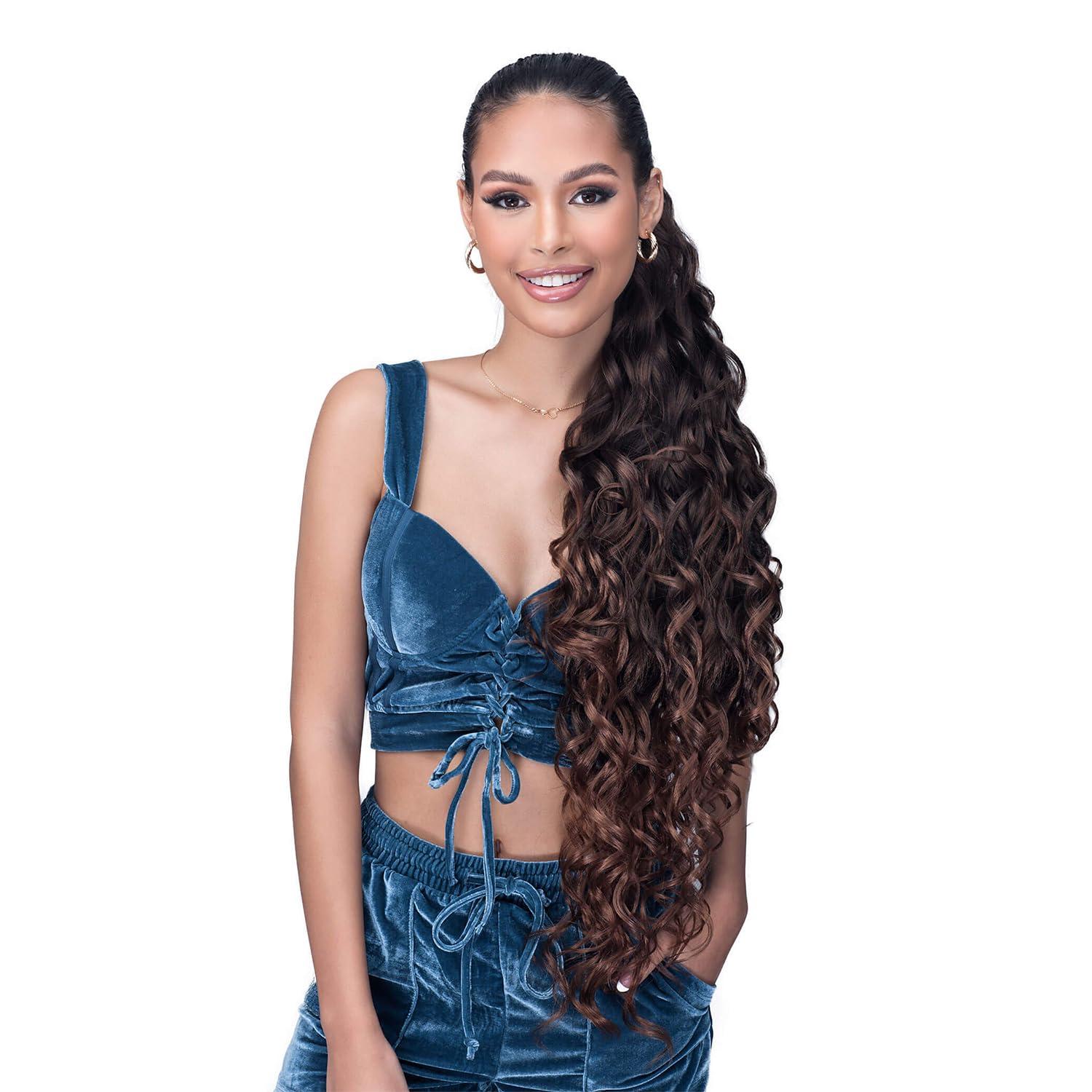 LAUDE&co LAUDE&co Laude Drawstring Ponytail Instant Style UPP005-30 Spring Curl 30\"\" (Topped Off Black and Burgundy T1BBUG)