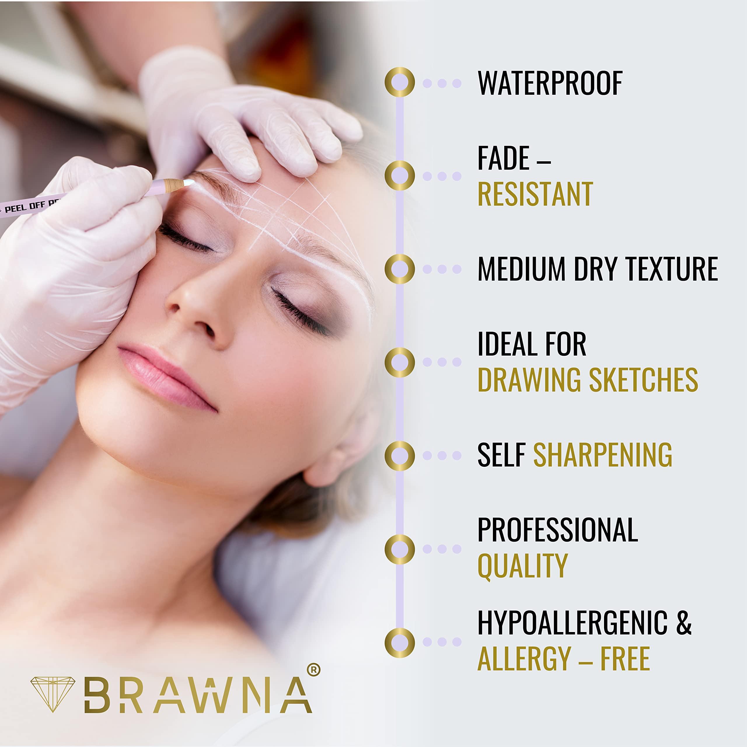 BRAWNA Brawna 12 Pack Brow Pro Peel Off Pencils For Lip & Eyebrow Mapping - Lip Blushing Supplies - Eyebrow Mapping - White