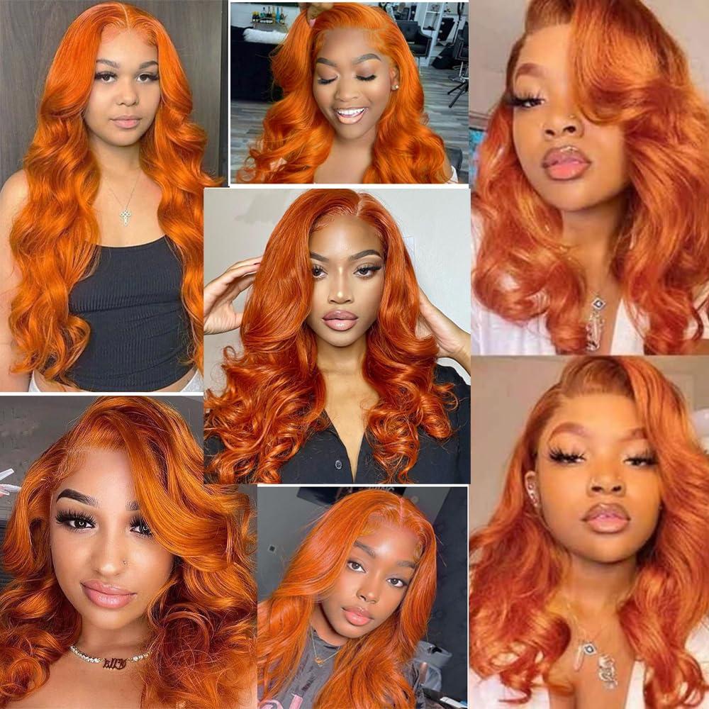 WuvuSnm Ginger Human Hair Bundles #350 Body Wave Bundles Burnt Orange Human Hair Bundles 20 22 24 inch Ginger Body Wave Bundles for Women