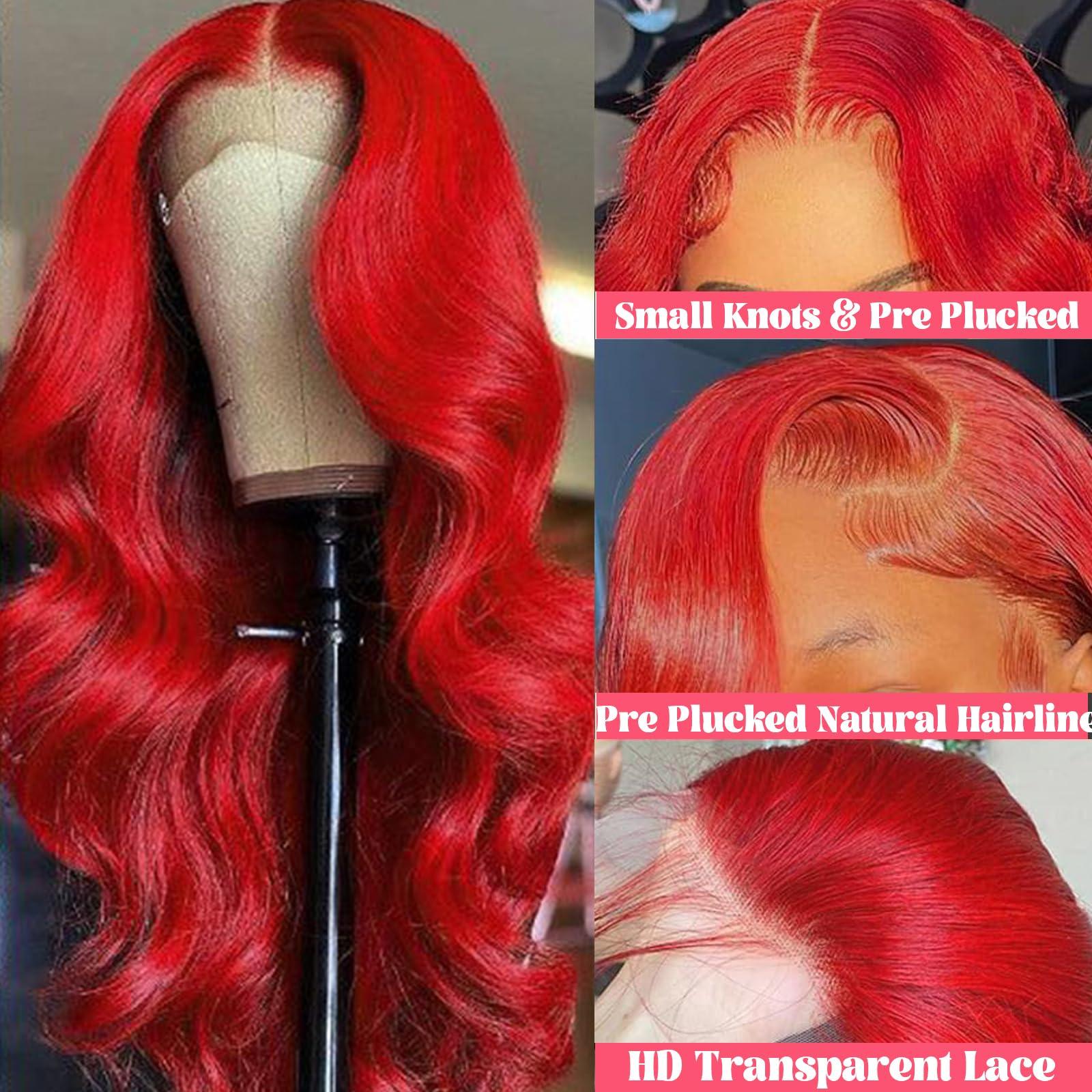 Smavida Red Wig Human Hair 13x4 HD Red Lace Front Wigs Human Hair 180% Density Body Wave Hot Red Colored Wigs Human Hair Glueless HD Transparent Lace Front Wigs Human Hair Pre Plucked with Baby Hair 28 Inch