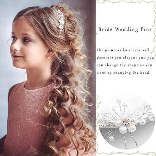 Barode Barod Crystal Wedding Hair Pins Silver Leaf Bride Headpiece Pearl Flower Bridal Hair Accessories for Women and Girls(Pack of 2)