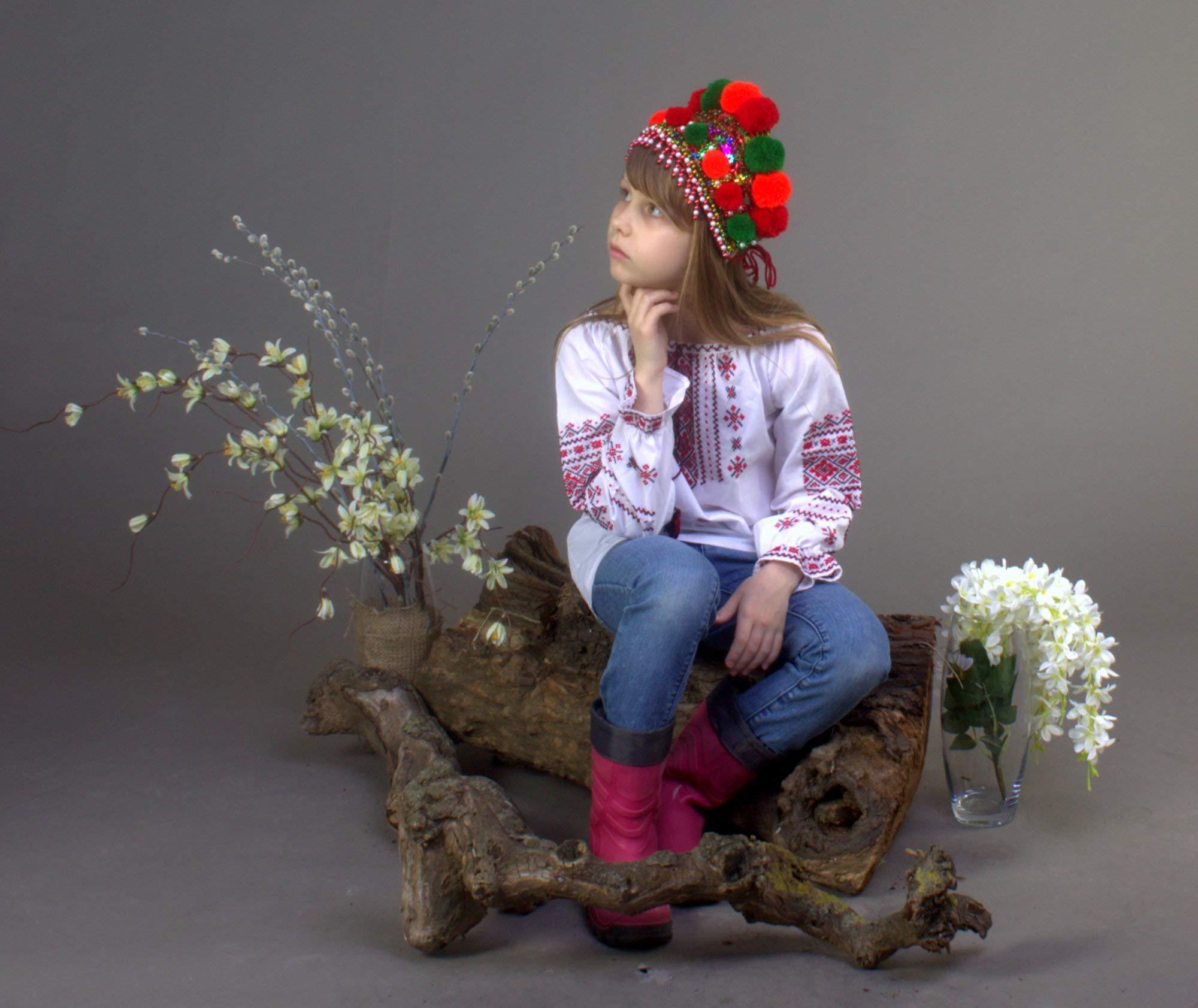 Rushnichok Ukrainian Wedding Chiltse Kokoshnik Traditional Easter Headdress Wreath Vyshyvanka Style Handmade Beaded (Green Orange)